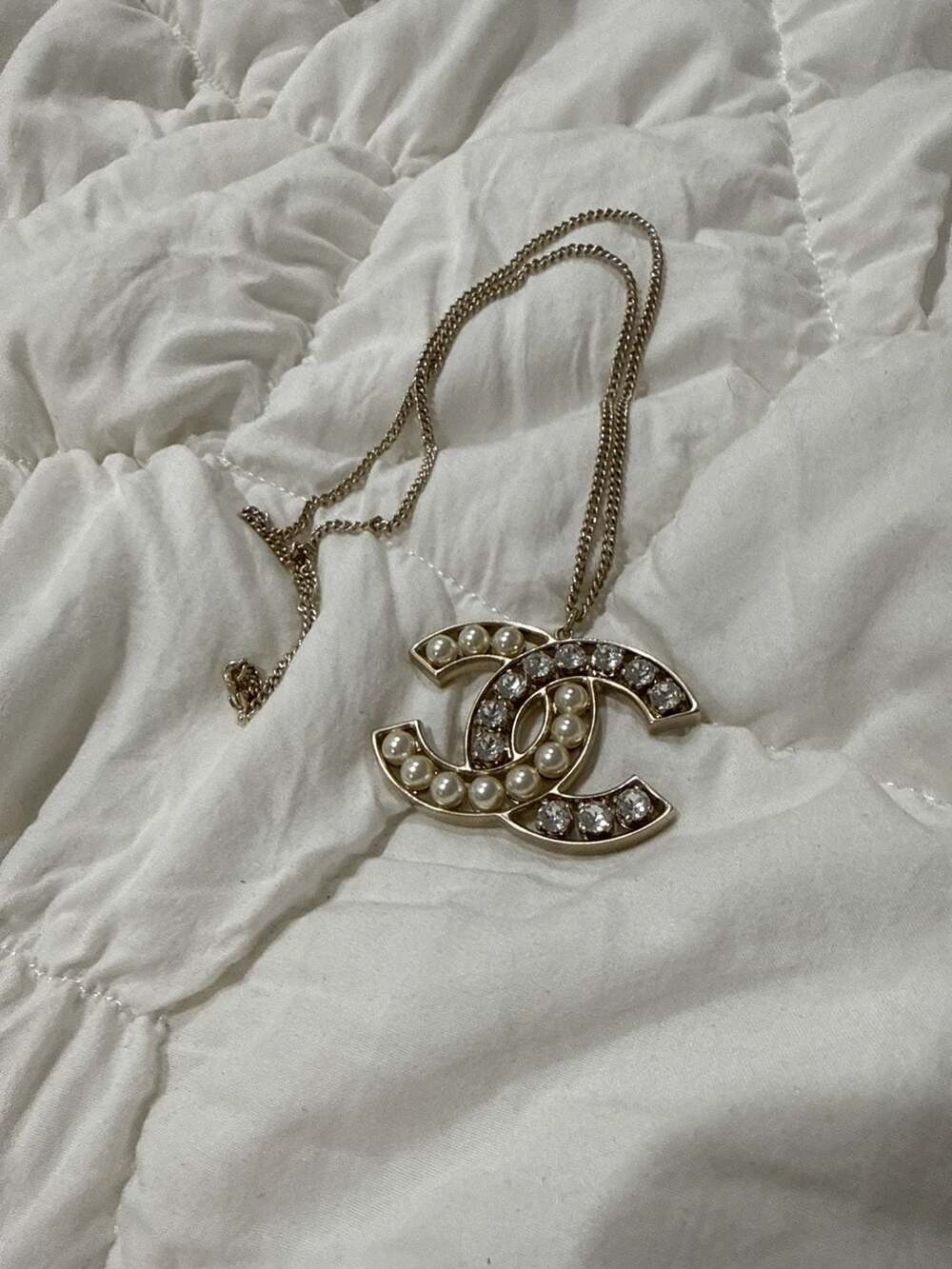 Chanel CC Logo Faux Pearl and Crystal Oversized Pendant Necklace